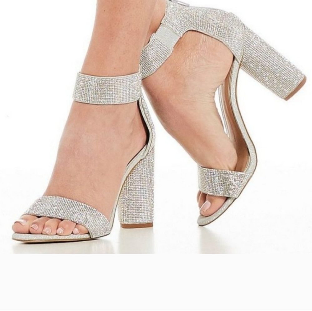 Gianni Bini Silver Rhinestone Ankle Strap Elegant Heel